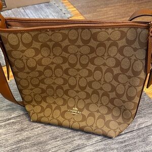 Coach Tan and Brown Signature Shoulder Bag